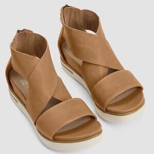 Eileen Fisher Sport Tumbled Leather Sneaker Sandal Tan Women 8.5 Platform Sole
